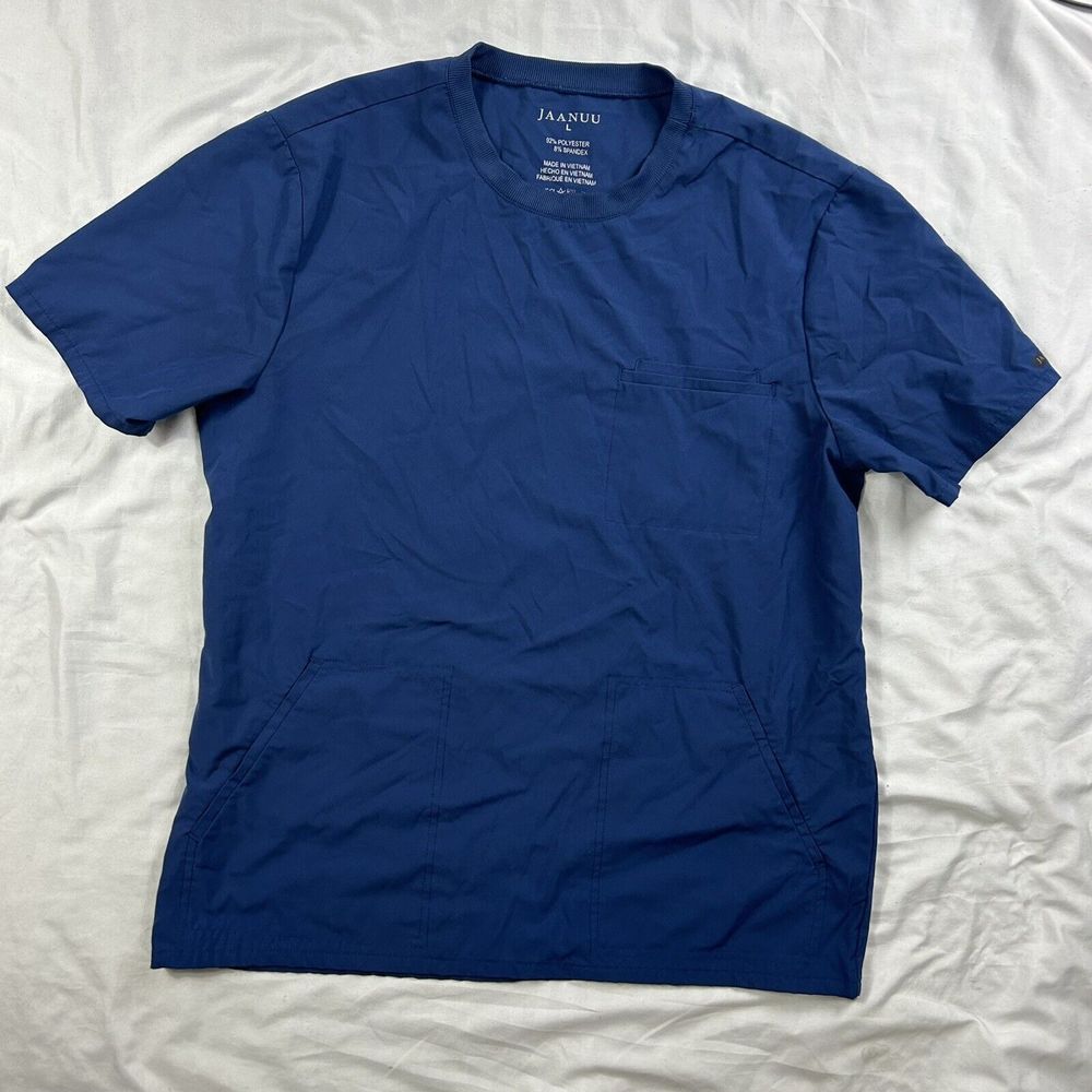Jaanuu Men's Basic 2-Pocket Crew Neck Scrubs Top Navy Blue Size‎ L J86012